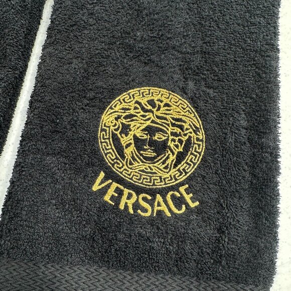 Versace Style Towels Embroidered Hand Towel Set Black Gold Bathroom Decor - Picture 2 of 2